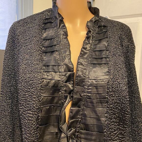 AVENUE Cardigan Jacket Women 14/16 Black Crinkle Satin Ruffles Whimsigoth Grunge - Picture 6 of 7
